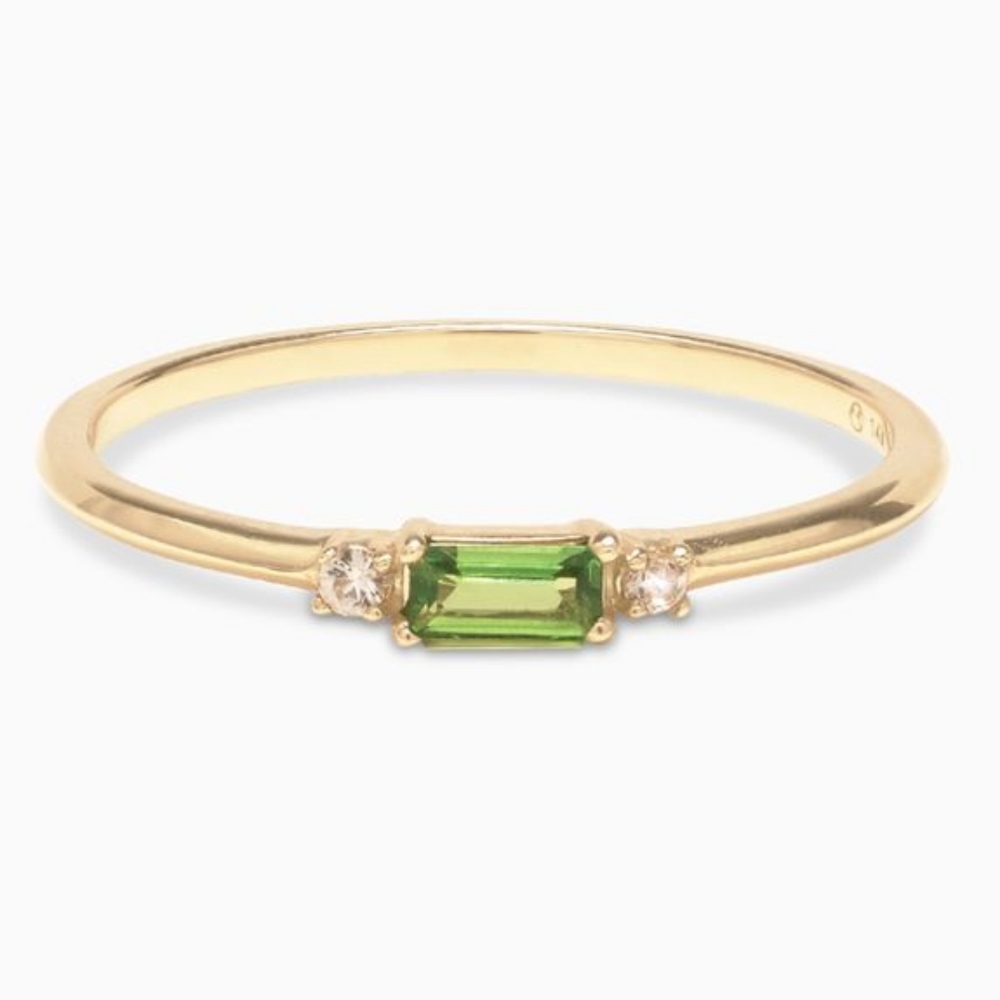 Mejuri 14k gold Dewdrop Baguette Tsavorite ring size 7